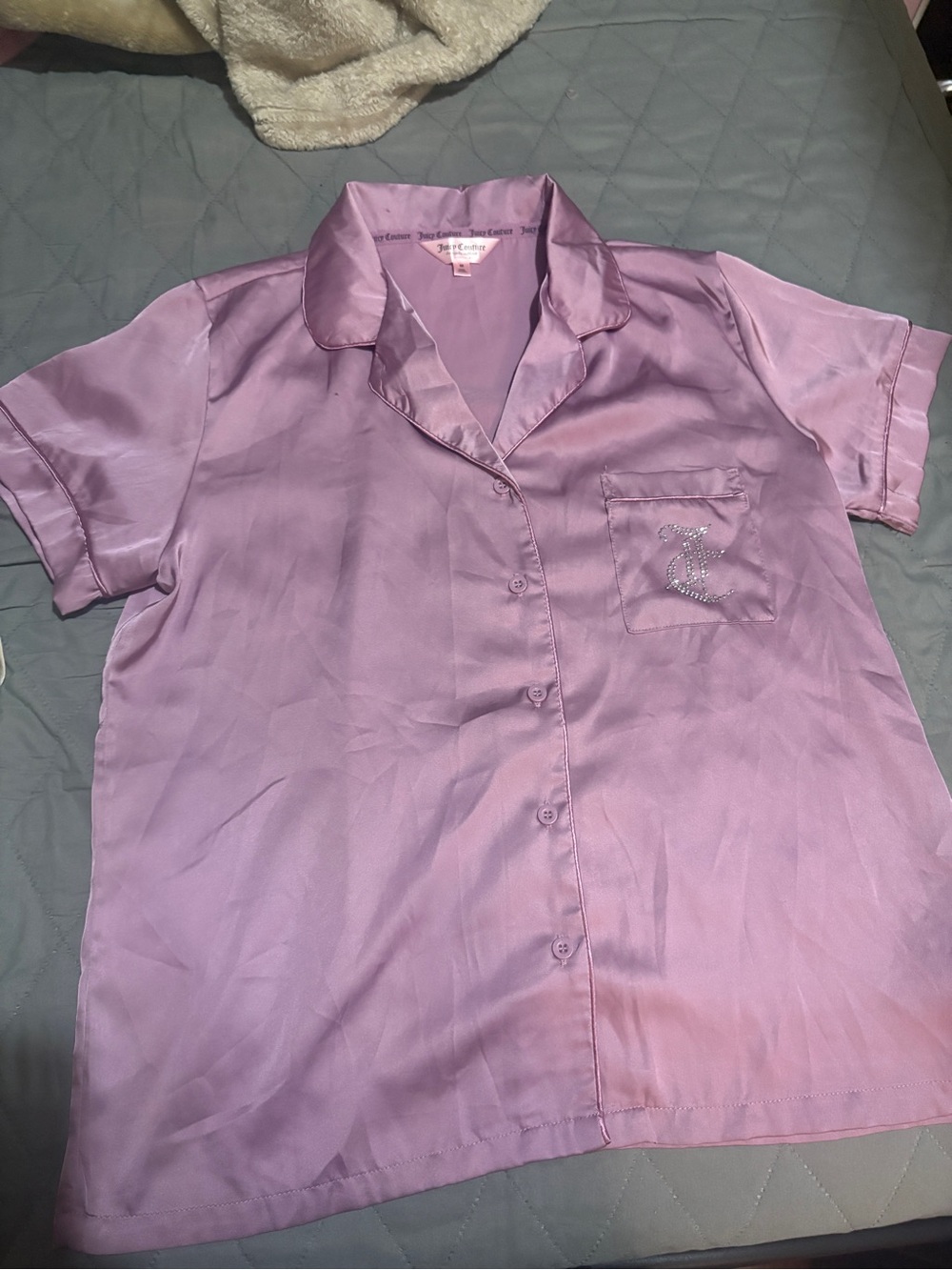 Juicy Couture Lavender Satin Short Sleeve Pajama Top
